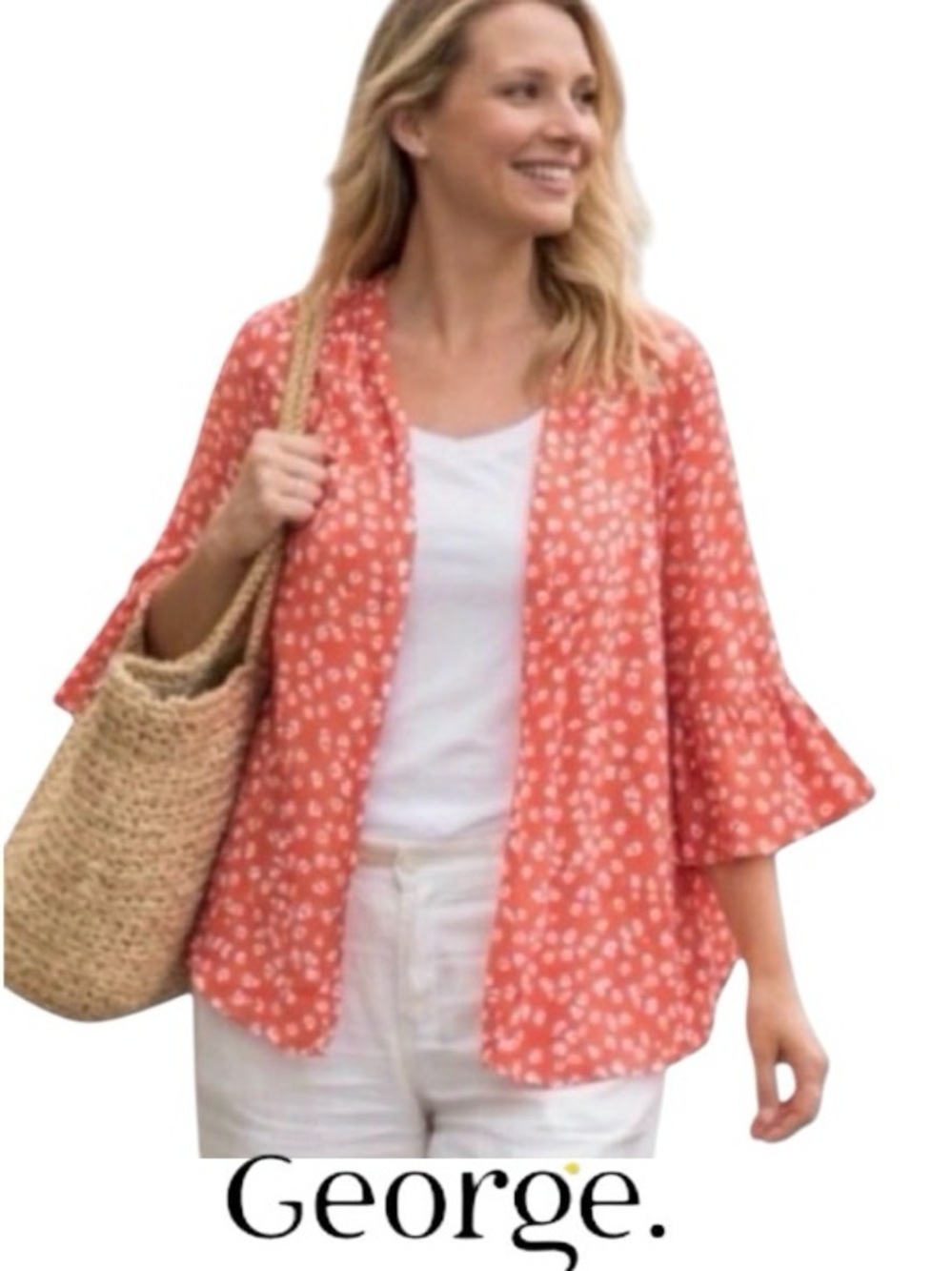 4X George Flowy Ditsy Floral Button Up Top with Bell Sleeves